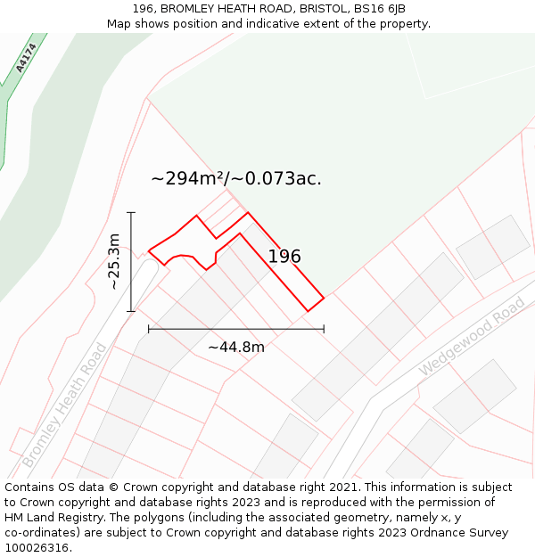 196, BROMLEY HEATH ROAD, BRISTOL, BS16 6JB: Plot and title map