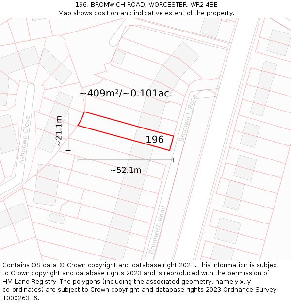 196, BROMWICH ROAD, WORCESTER, WR2 4BE: Plot and title map