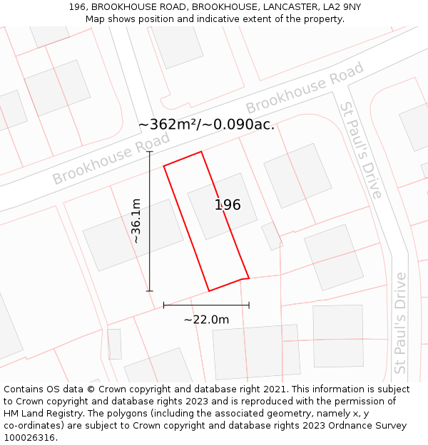 196, BROOKHOUSE ROAD, BROOKHOUSE, LANCASTER, LA2 9NY: Plot and title map