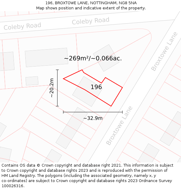 196, BROXTOWE LANE, NOTTINGHAM, NG8 5NA: Plot and title map