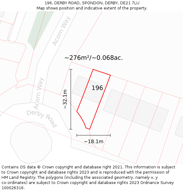 196, DERBY ROAD, SPONDON, DERBY, DE21 7LU: Plot and title map