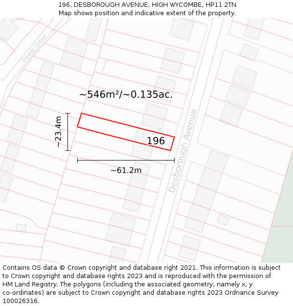 196, DESBOROUGH AVENUE, HIGH WYCOMBE, HP11 2TN: Plot and title map