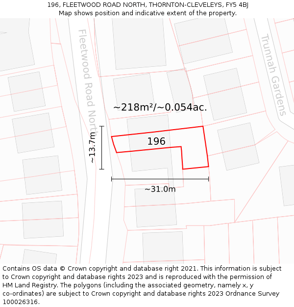 196, FLEETWOOD ROAD NORTH, THORNTON-CLEVELEYS, FY5 4BJ: Plot and title map