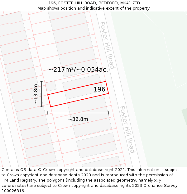 196, FOSTER HILL ROAD, BEDFORD, MK41 7TB: Plot and title map