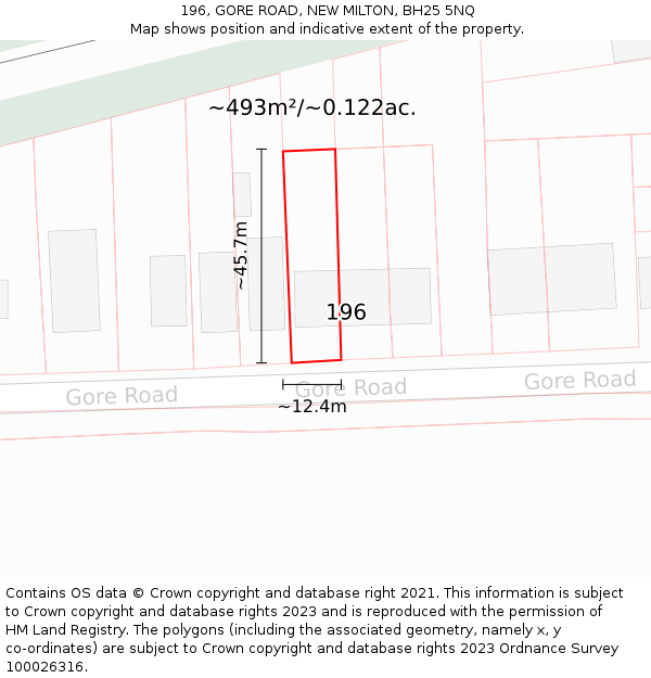 196, GORE ROAD, NEW MILTON, BH25 5NQ: Plot and title map