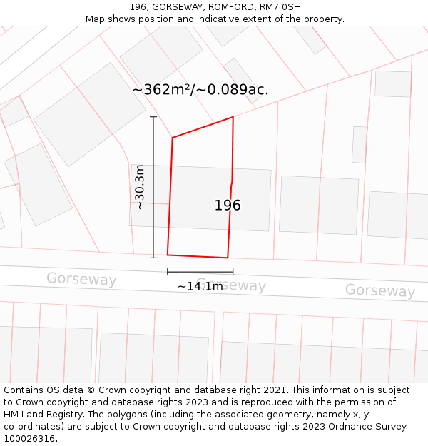 196, GORSEWAY, ROMFORD, RM7 0SH: Plot and title map