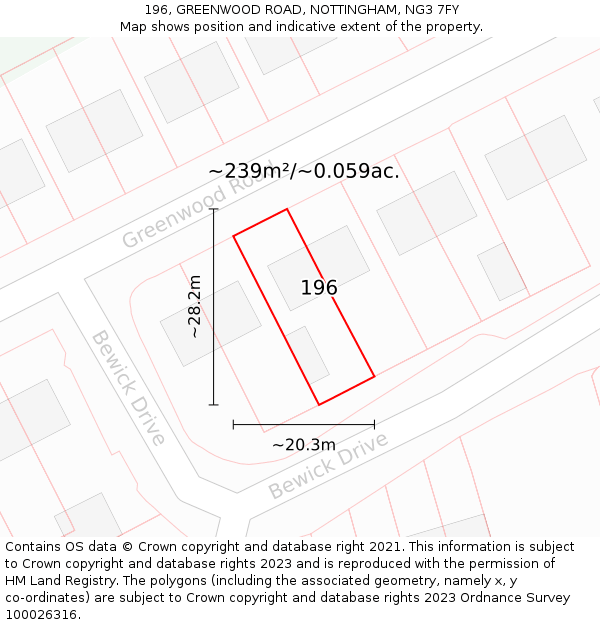 196, GREENWOOD ROAD, NOTTINGHAM, NG3 7FY: Plot and title map