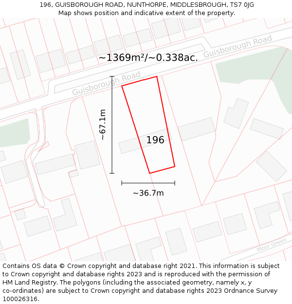 196, GUISBOROUGH ROAD, NUNTHORPE, MIDDLESBROUGH, TS7 0JG: Plot and title map