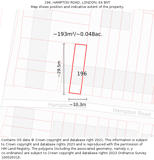 196, HAMPTON ROAD, LONDON, E4 8NT: Plot and title map