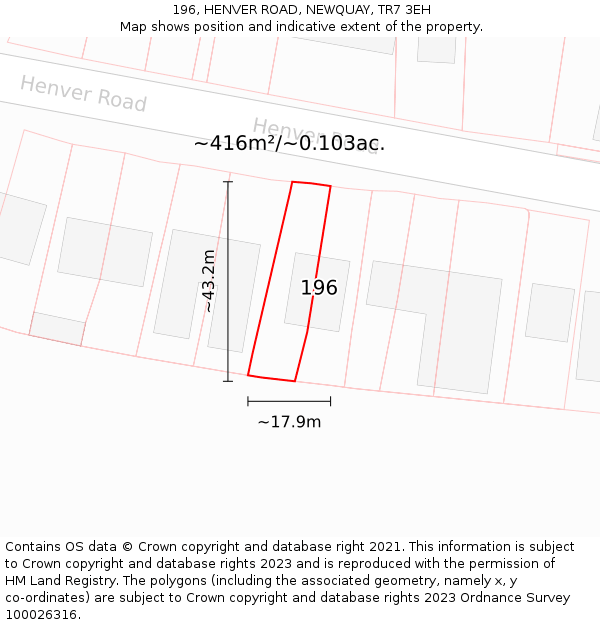 196, HENVER ROAD, NEWQUAY, TR7 3EH: Plot and title map