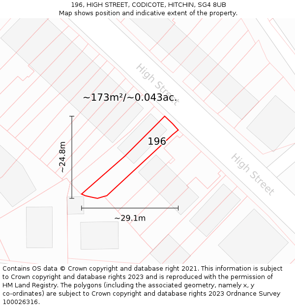 196, HIGH STREET, CODICOTE, HITCHIN, SG4 8UB: Plot and title map