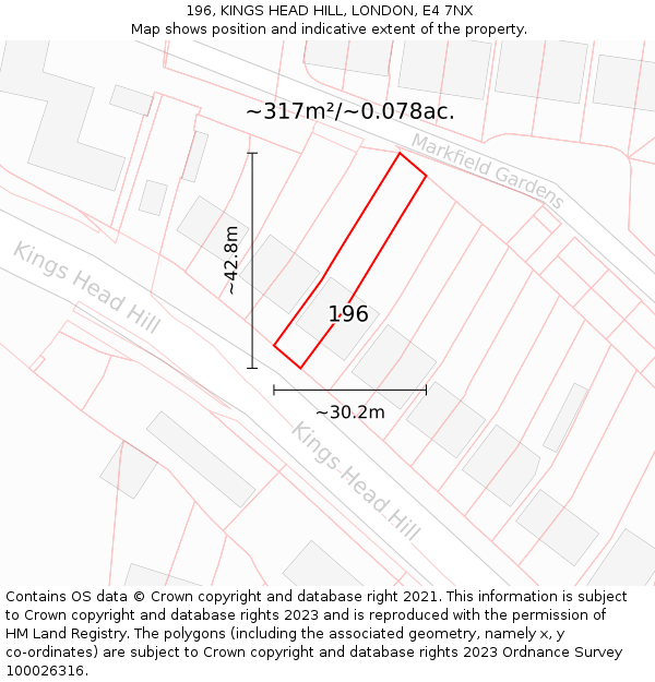 196, KINGS HEAD HILL, LONDON, E4 7NX: Plot and title map