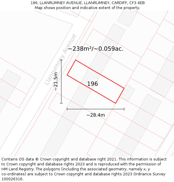 196, LLANRUMNEY AVENUE, LLANRUMNEY, CARDIFF, CF3 4EB: Plot and title map