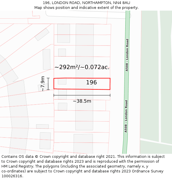 196, LONDON ROAD, NORTHAMPTON, NN4 8AU: Plot and title map