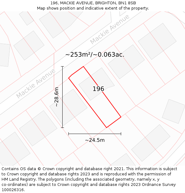 196, MACKIE AVENUE, BRIGHTON, BN1 8SB: Plot and title map