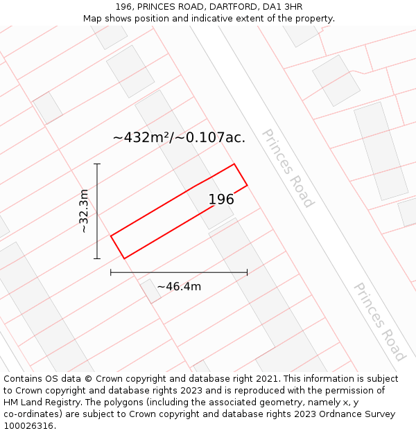 196, PRINCES ROAD, DARTFORD, DA1 3HR: Plot and title map