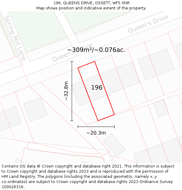 196, QUEENS DRIVE, OSSETT, WF5 0NR: Plot and title map