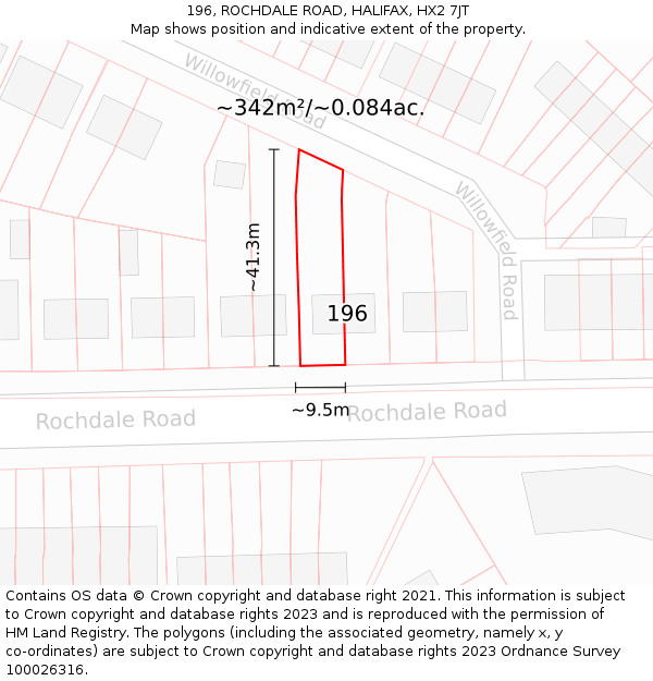 196, ROCHDALE ROAD, HALIFAX, HX2 7JT: Plot and title map