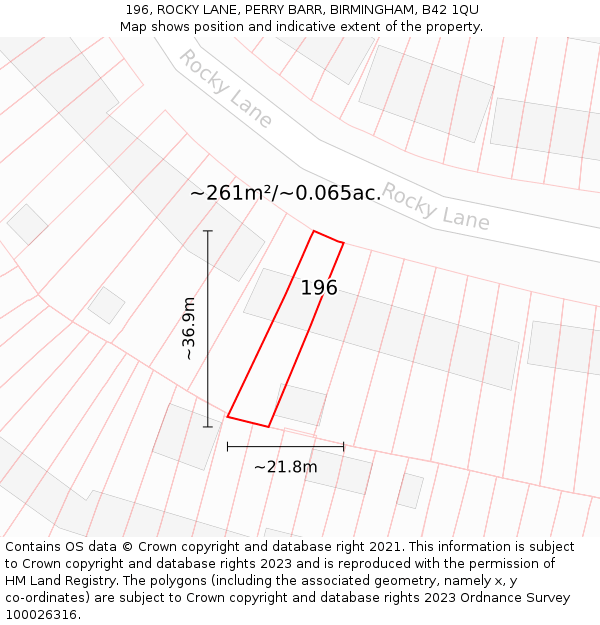 196, ROCKY LANE, PERRY BARR, BIRMINGHAM, B42 1QU: Plot and title map