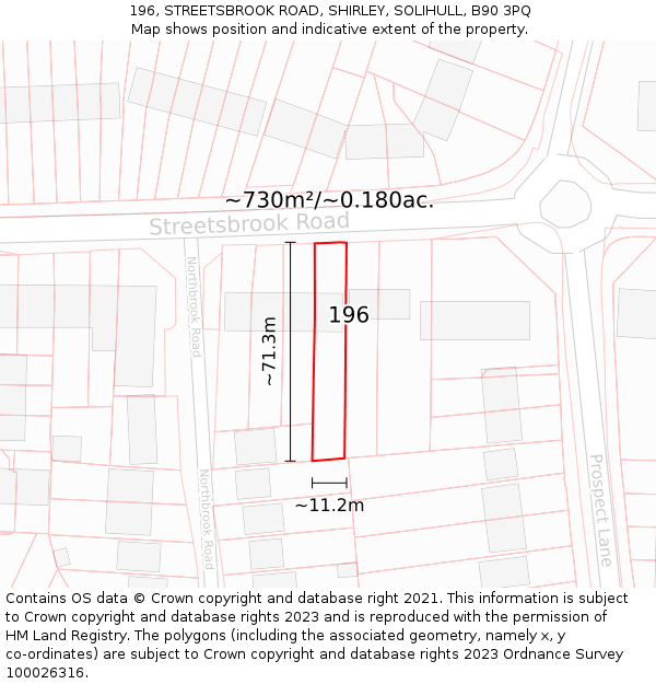 196, STREETSBROOK ROAD, SHIRLEY, SOLIHULL, B90 3PQ: Plot and title map