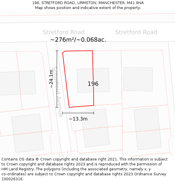 196, STRETFORD ROAD, URMSTON, MANCHESTER, M41 9NA: Plot and title map