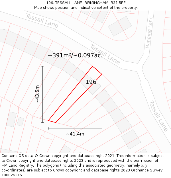 196, TESSALL LANE, BIRMINGHAM, B31 5EE: Plot and title map