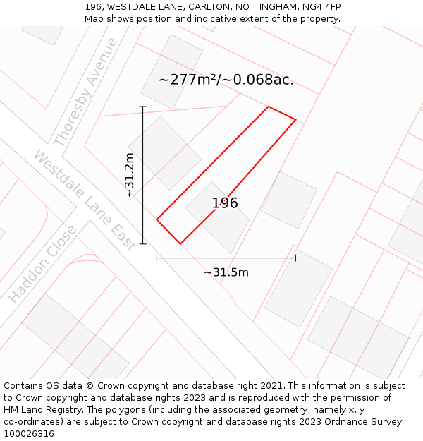 196, WESTDALE LANE, CARLTON, NOTTINGHAM, NG4 4FP: Plot and title map