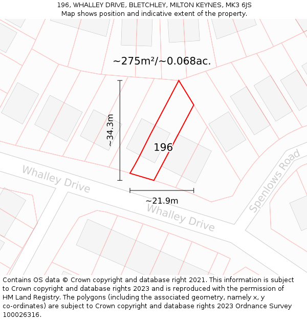 196, WHALLEY DRIVE, BLETCHLEY, MILTON KEYNES, MK3 6JS: Plot and title map