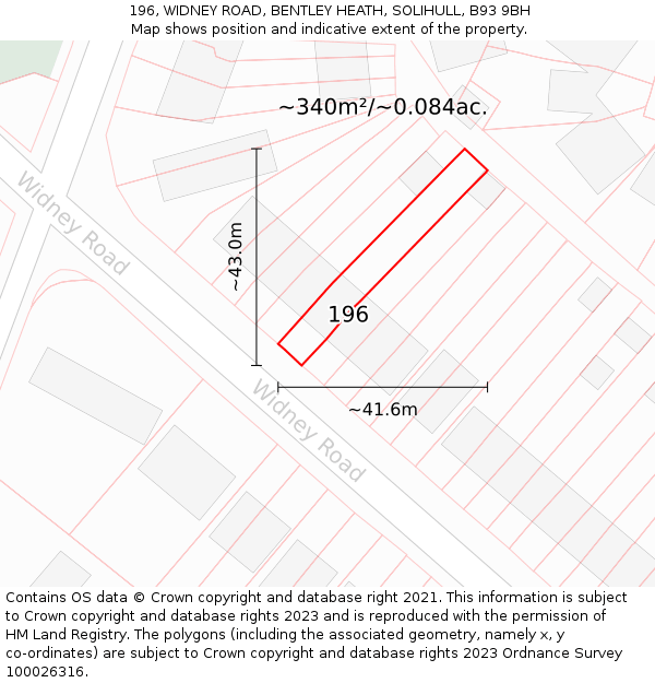 196, WIDNEY ROAD, BENTLEY HEATH, SOLIHULL, B93 9BH: Plot and title map