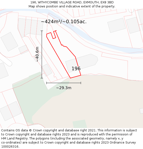 196, WITHYCOMBE VILLAGE ROAD, EXMOUTH, EX8 3BD: Plot and title map