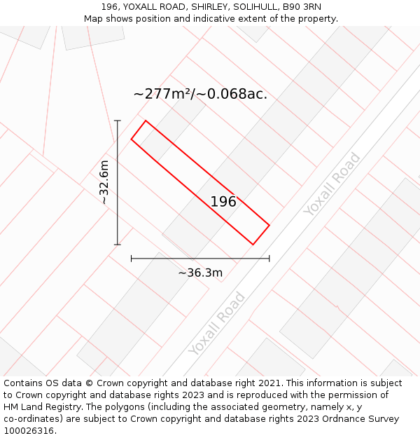 196, YOXALL ROAD, SHIRLEY, SOLIHULL, B90 3RN: Plot and title map