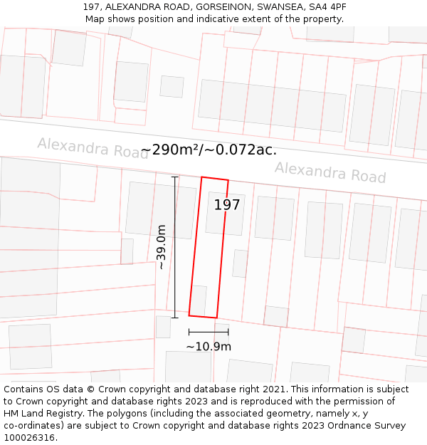 197, ALEXANDRA ROAD, GORSEINON, SWANSEA, SA4 4PF: Plot and title map