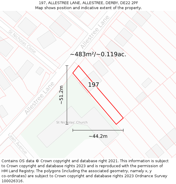 197, ALLESTREE LANE, ALLESTREE, DERBY, DE22 2PF: Plot and title map