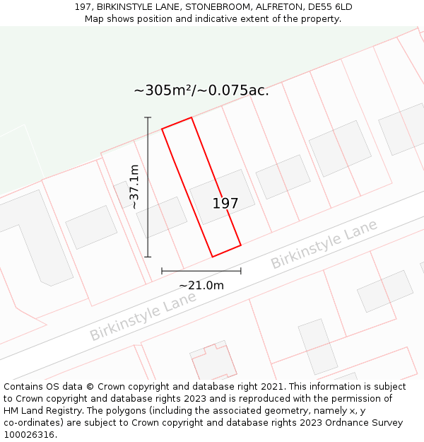 197, BIRKINSTYLE LANE, STONEBROOM, ALFRETON, DE55 6LD: Plot and title map