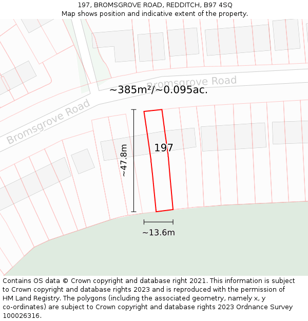 197, BROMSGROVE ROAD, REDDITCH, B97 4SQ: Plot and title map