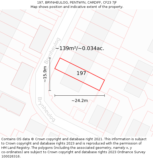 197, BRYNHEULOG, PENTWYN, CARDIFF, CF23 7JF: Plot and title map