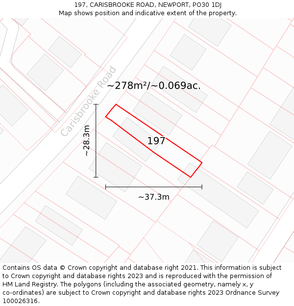 197, CARISBROOKE ROAD, NEWPORT, PO30 1DJ: Plot and title map