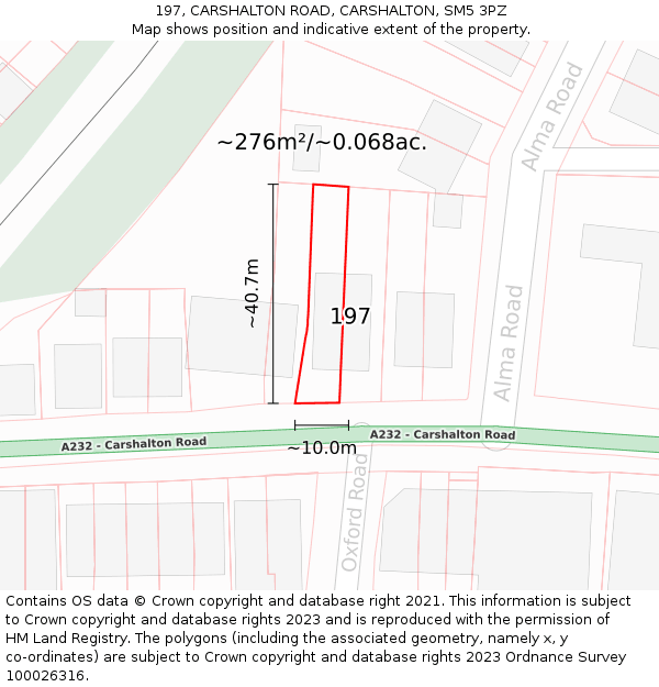 197, CARSHALTON ROAD, CARSHALTON, SM5 3PZ: Plot and title map