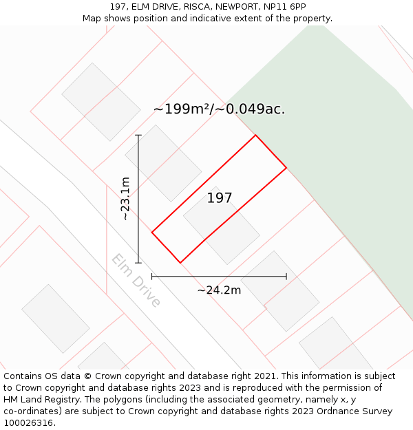 197, ELM DRIVE, RISCA, NEWPORT, NP11 6PP: Plot and title map