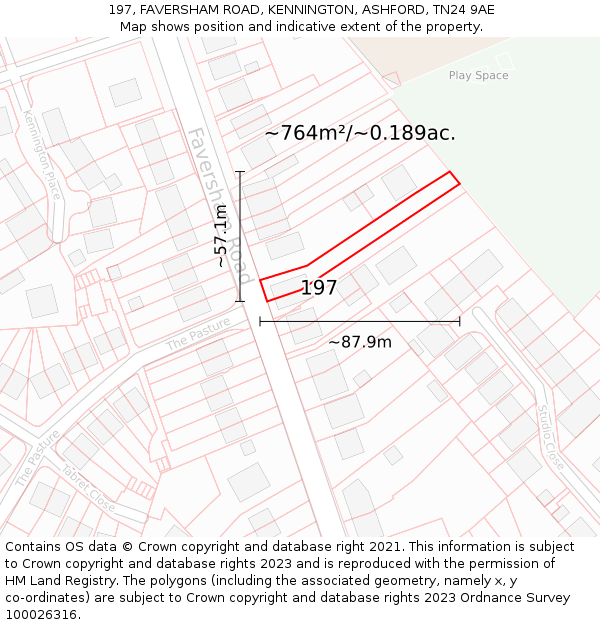 197, FAVERSHAM ROAD, KENNINGTON, ASHFORD, TN24 9AE: Plot and title map