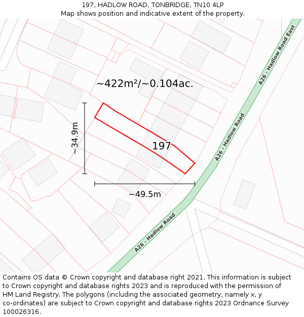 197, HADLOW ROAD, TONBRIDGE, TN10 4LP: Plot and title map