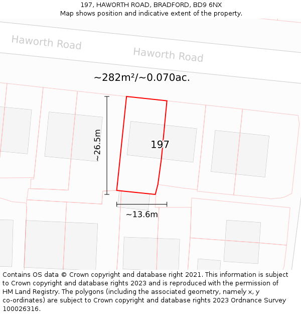 197, HAWORTH ROAD, BRADFORD, BD9 6NX: Plot and title map