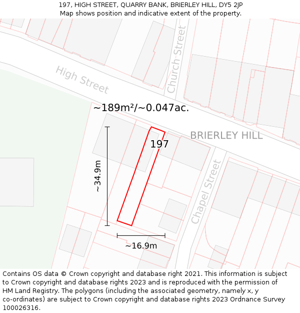 197, HIGH STREET, QUARRY BANK, BRIERLEY HILL, DY5 2JP: Plot and title map