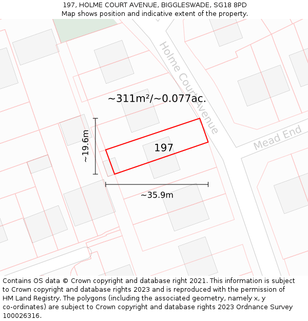 197, HOLME COURT AVENUE, BIGGLESWADE, SG18 8PD: Plot and title map