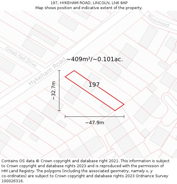 197, HYKEHAM ROAD, LINCOLN, LN6 8AP: Plot and title map