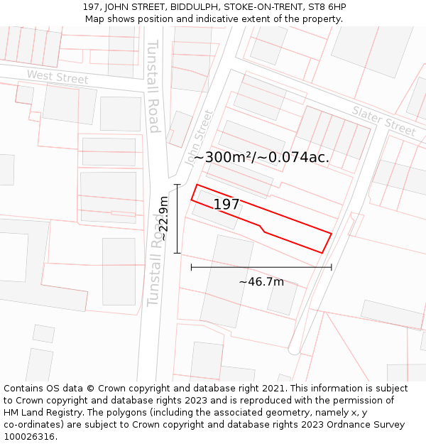 197, JOHN STREET, BIDDULPH, STOKE-ON-TRENT, ST8 6HP: Plot and title map