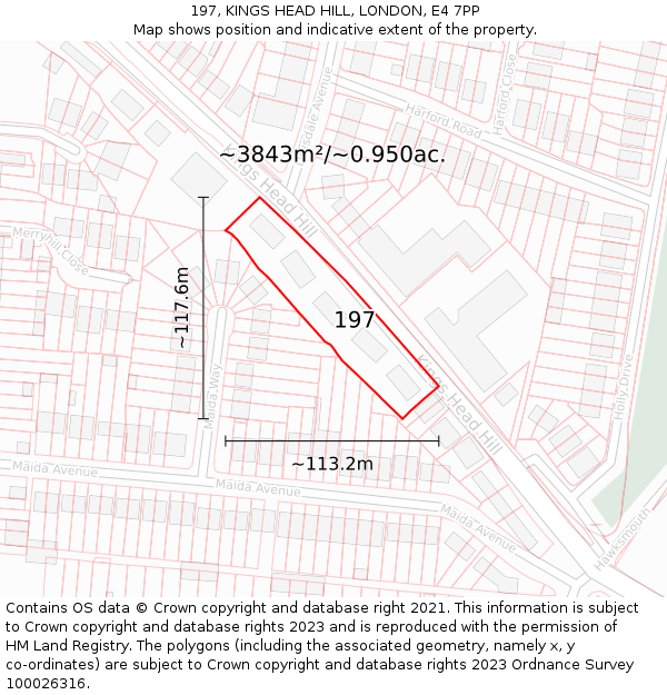 197, KINGS HEAD HILL, LONDON, E4 7PP: Plot and title map