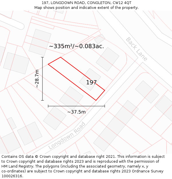 197, LONGDOWN ROAD, CONGLETON, CW12 4QT: Plot and title map