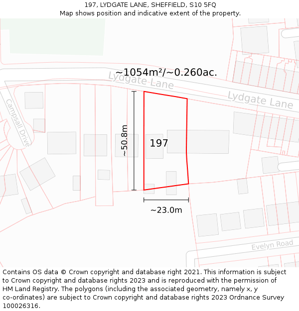 197, LYDGATE LANE, SHEFFIELD, S10 5FQ: Plot and title map