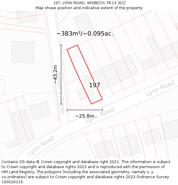 197, LYNN ROAD, WISBECH, PE13 3DZ: Plot and title map